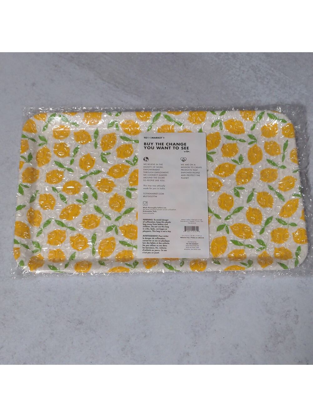 To The Market Lemon Squeeze Melamine Printed Tray - NWT